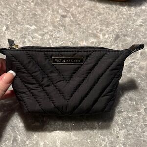Victoria's Secret Black Quilted Cosmetic Pouch with Gold Trim